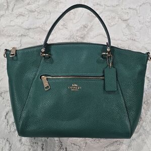 Pretty Kelly Green Pebbled Leather Coach Prairie Satchel